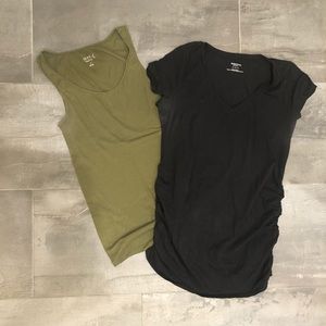 Isabel Maternity Olive Green Tank and Motherhood Maternity Black Ribbed T-Shirt